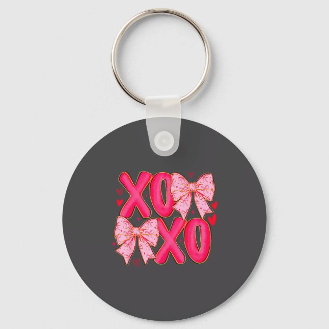 Preppy Xoxo Coquette Bow Hearts Valentine's Day Wo Nyckelring (Framsida)