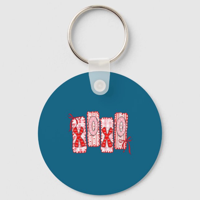 Preppy Xoxo Coquette Bow Hearts Valentine's Day Wo Nyckelring (Framsida)
