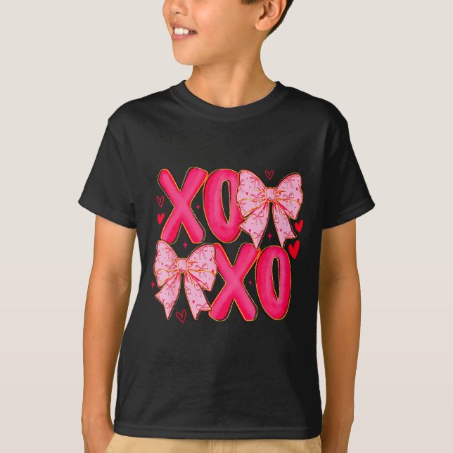 Preppy Xoxo Coquette Bow Hearts Valentine's Day Wo T Shirt (Framsida)