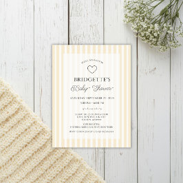 Preppy Yellow Stripe Baby Shower Pocket Invitation Vykort