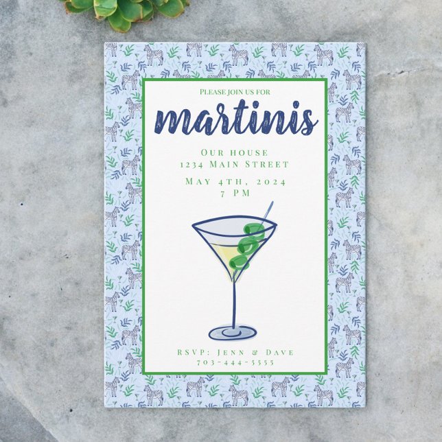 Preppy Zebra Martini / Blue Martini Cocktailparty Inbjudningar (Skapare uppladdad)