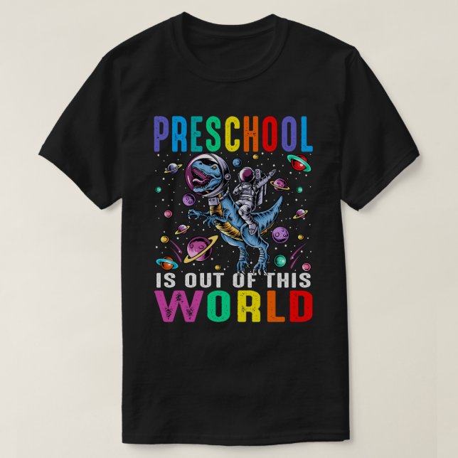 Preschool är ur denna världsastronaut Dinosaur T Shirt (Design framsida)