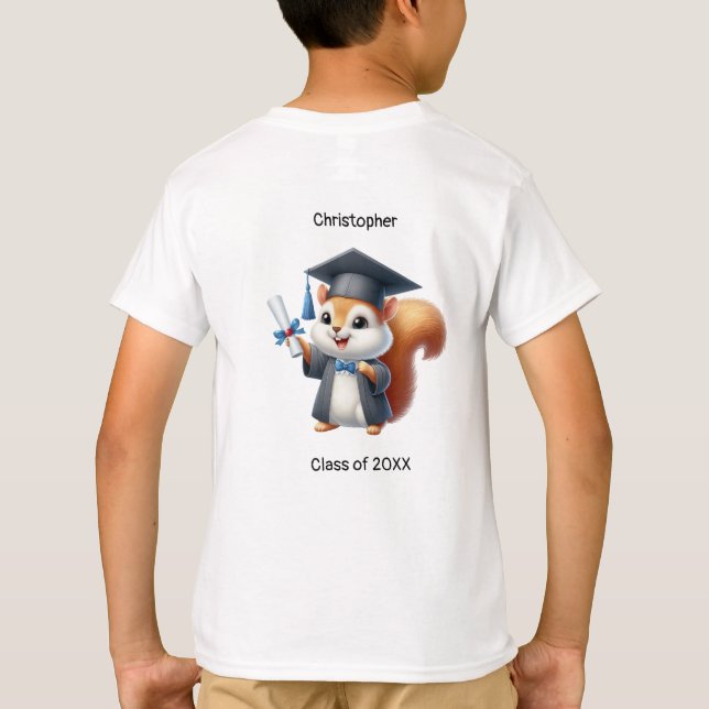 Preschool Boy Student Namn Cute Squirrel T Shirt (Baksida)