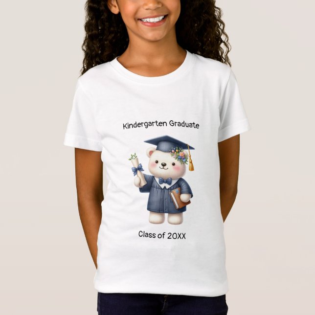 Preschool Girl Student Cute Nalle Grad T Shirt (Framsida)
