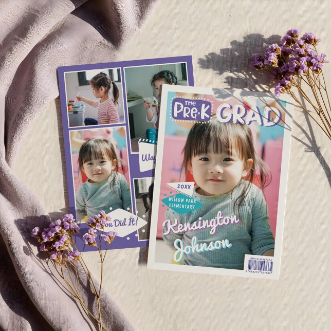 Preschool Grad Roligt Student Photo Magazine Cover Meddelande (Preschool Grad Fun Graduate Photo Magazine Cover Announcement)