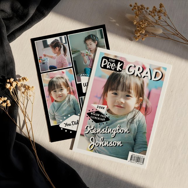 Preschool Grad Roligt Student Photo Magazine Cover Meddelande (Preschool Grad Fun Graduate Photo Magazine Cover Announcement)