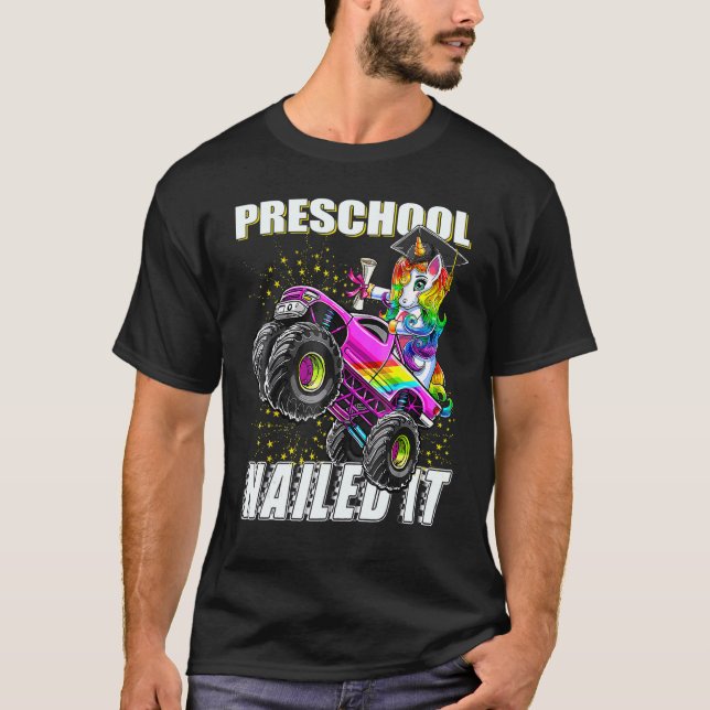 Preschool Nailit Unicorn Monster Lastbil Graduati T Shirt (Framsida)