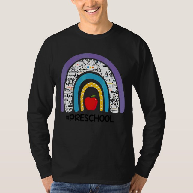 Preschool Rainbow Apple Back to school Lärare T Shirt (Framsida)