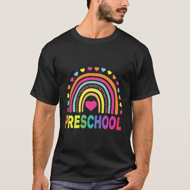 Preschool Rainbow Teacher Back to school T Shirt (Framsida)