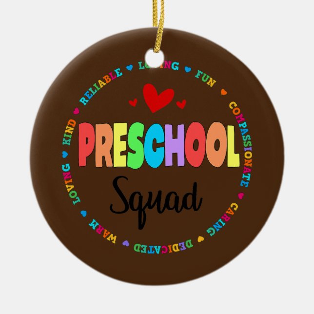 Preschool Squad Teacher Back to school Daycare Julgransprydnad Keramik (Framsidan)