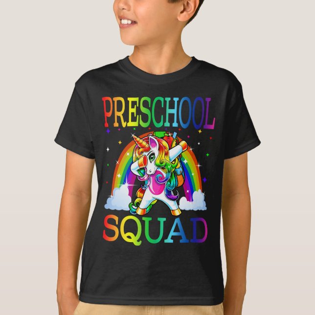 Preschool Squad Unicorn Back to school T Shirt (Framsida)