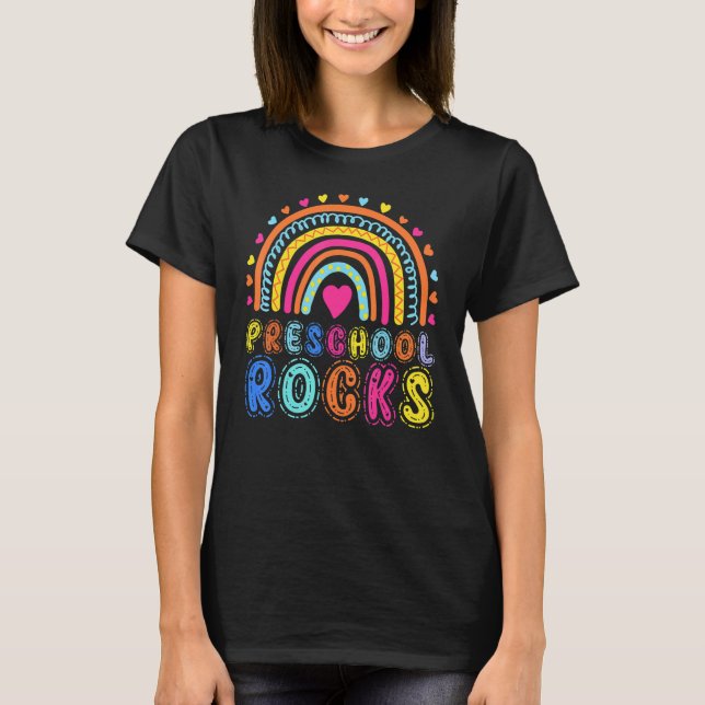 Preschool Sten Rainbow Girls Boys Teacher Hej P T Shirt (Framsida)