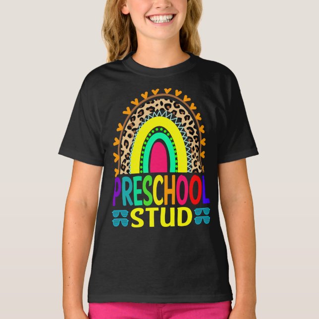 Preschool Stud Rainbow Leopard Back to school T Shirt (Framsida)