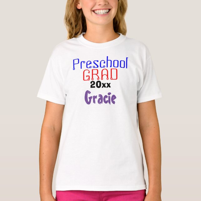 Preschool Studenten Colorful Lila Namn Tee (Framsida)