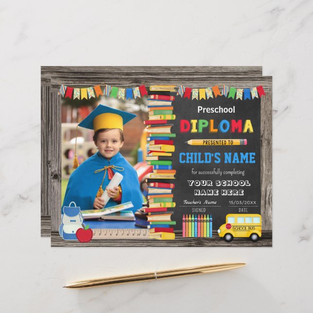 Preschool Studenten-diplomat med foto (Fram/Back In Situ)