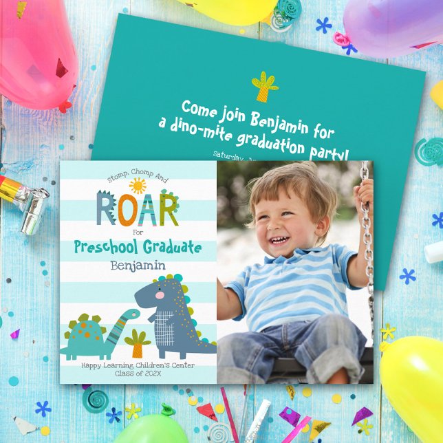 Preschool Studenten Photo Dinosaurs Boy Roligt Cut Inbjudningar (Skapare uppladdad)