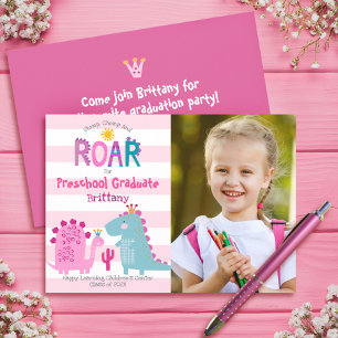 Preschool Studenten Photo Dinosaurs Girl Cute Roli Inbjudningar