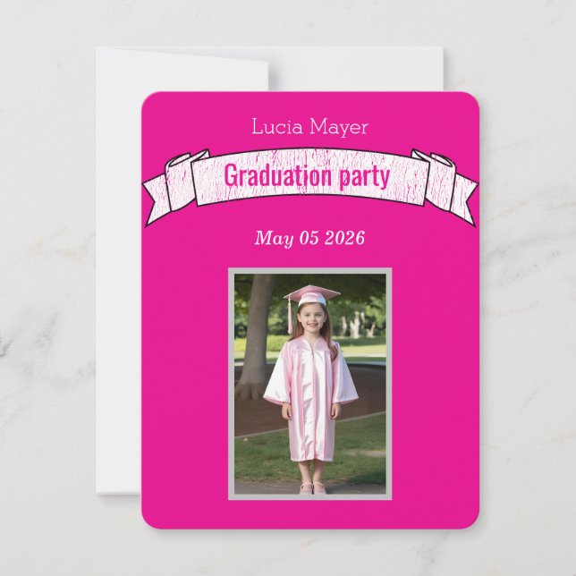 Preschool studenten - rosa foto inbjudningar (Framsida)