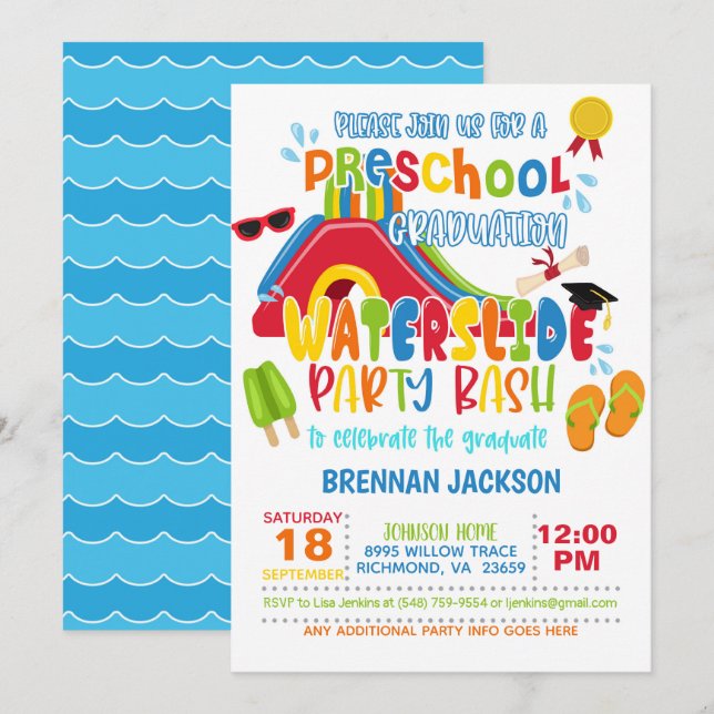 Preschool Studenten Waterglide Party - Boy Inbjudningar (Fram/baksida)