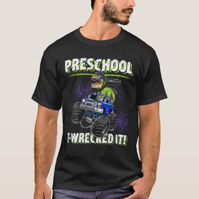 Preschool T förstörde det Dinosaur Monster Lastbil Shirt (Framsida)