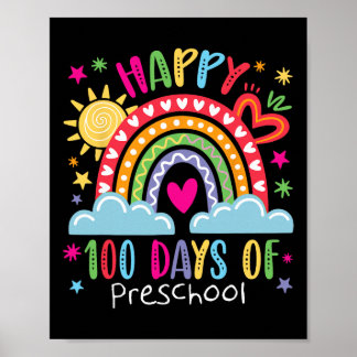 Preschool Teacher Girls Kids Rainbow 100 Days Of S Poster
