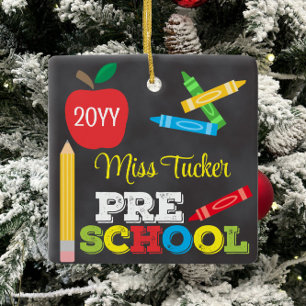 Preschool Teacher Keepsaké Chalkboard Colorful Julgransprydnad Keramik