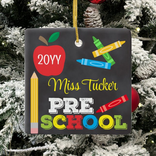 Preschool Teacher Keepsaké Chalkboard Colorful Julgransprydnad Keramik (Skapare uppladdad)