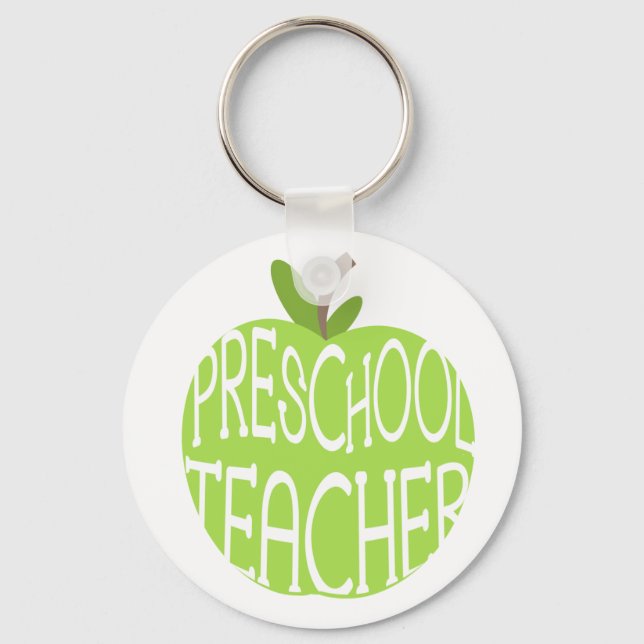 Preschool Teacher Keychain - Grönt Apple Nyckelring (Framsida)
