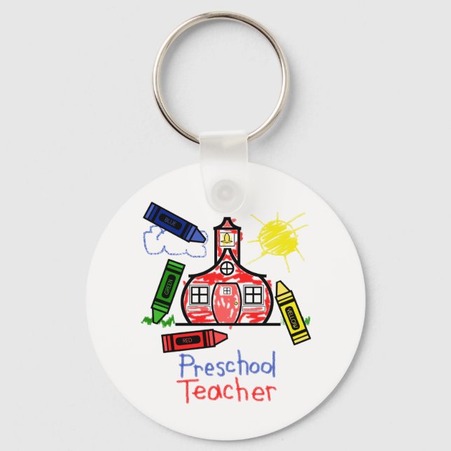 Preschool Teacher Keychain - Schoolhouse & Kritor Nyckelring (Framsida)