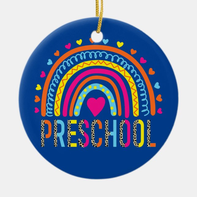 Preschool Teacher Leopard Rainbow Back to school  Julgransprydnad Keramik (Framsidan)