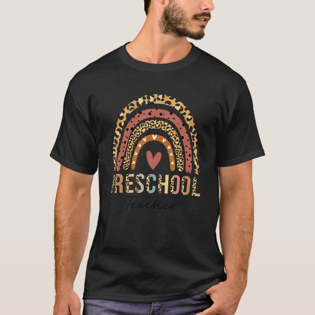 Preschool Teacher Leopard Rainbow Preschool Teache T Shirt (Framsida)