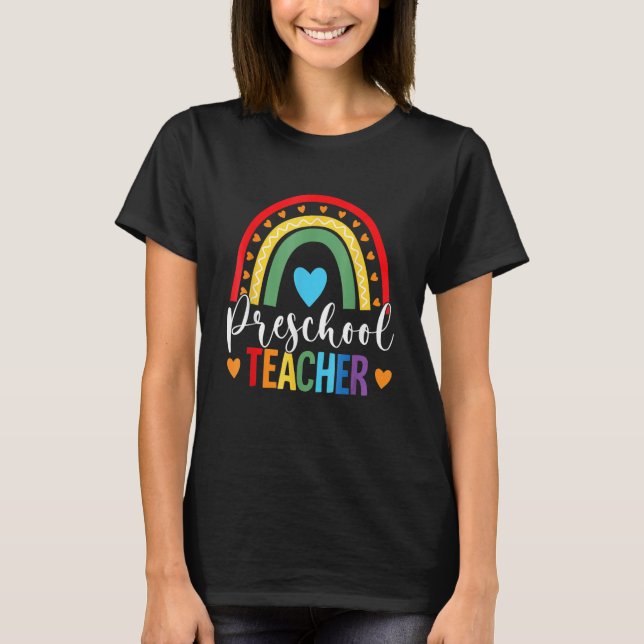 Preschool Teacher Rainbow Back to school Preschool T Shirt (Framsida)
