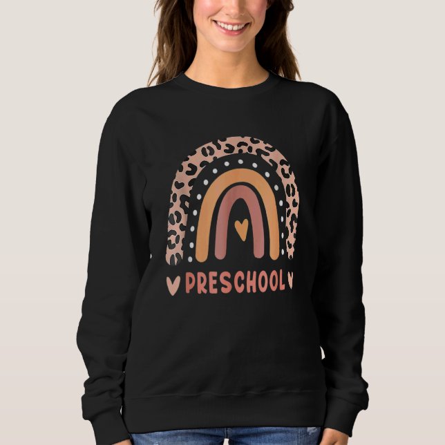 Preschool Teacher Rainbow Leopard Back to school T Shirt (Framsida)