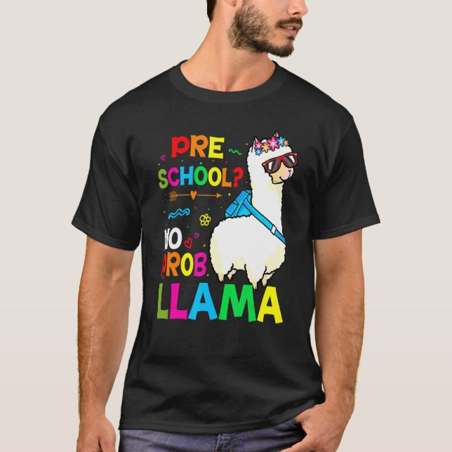 Preschool Teacher Rainbow No Prob Llama 100th Day  T Shirt (Framsida)