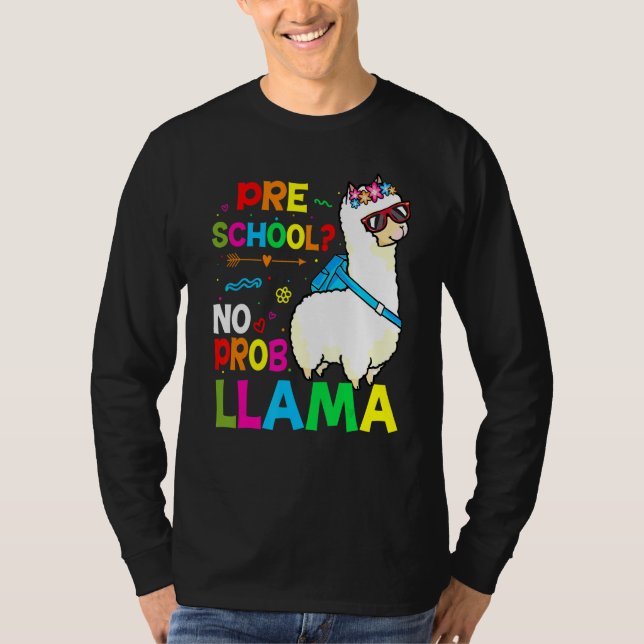 Preschool Teacher Rainbow No Prob Llama 100th Day  T Shirt (Framsida)