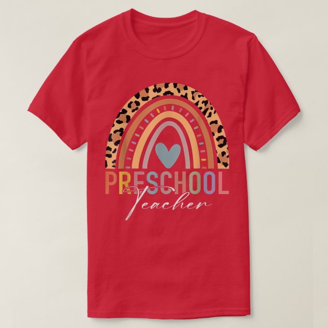 Preschool Teacher Teach PreK Boho Rainbow Leopard  T Shirt (Design framsida)