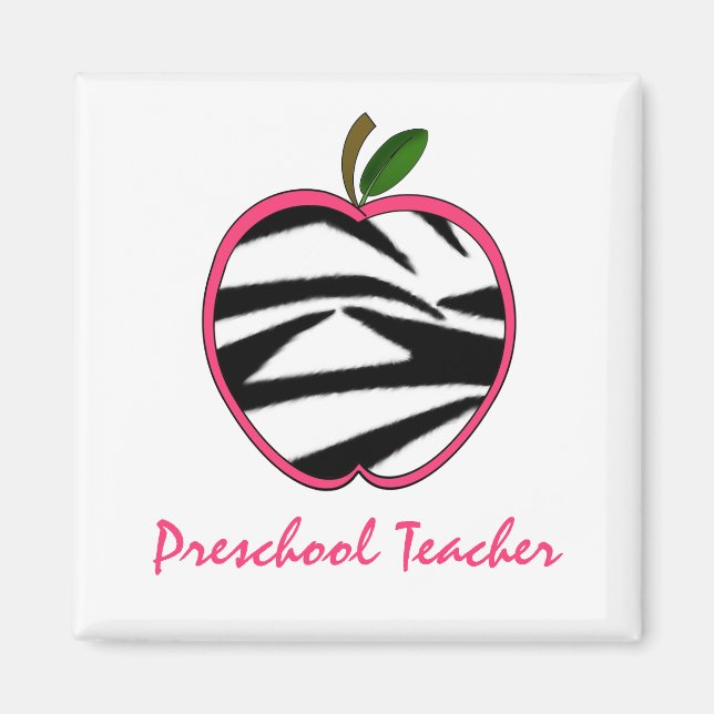 Preschool Teacher Zebra tryck Apple Magnet (Framsidan)