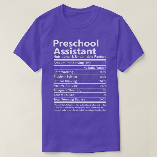 Preschoolassistent näringsmässigt och obestridligt t shirt (Design framsida)