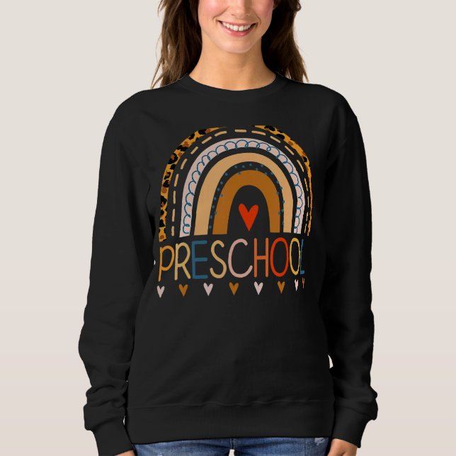 Preschoollärare Leopard Rainbow Teacher tillbaka t Shirt (Framsida)