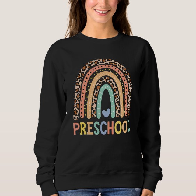Preschoollärare Leopard Rainbow Teacher tillbaka t Shirt (Framsida)