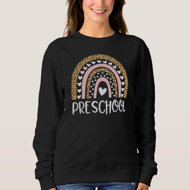 Preschoollärare Leopard Rainbow Teacher tillbaka t Shirt (Framsida)