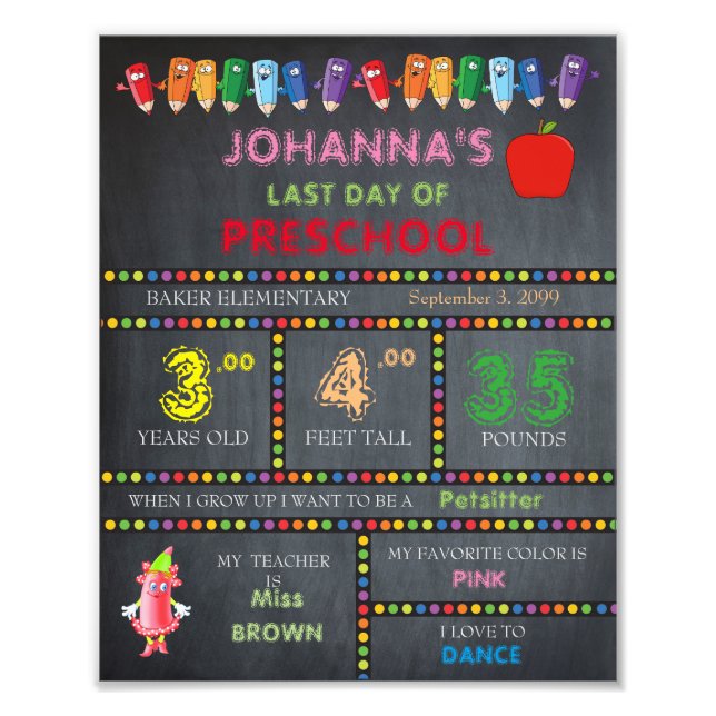 Preschoolsigneringsflicka förra dagen,låg pris,8x1 fototryck (Framsidan)