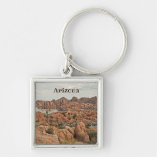Prescott Arizona Ligcape Southwest Red Sten Sjö Fyrkantig Silverfärgad Nyckelring