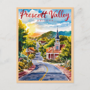 Prescott Valley, Arizona Watercolor Painting Vykort