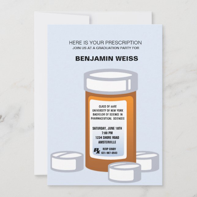 Prescription Flaska Pharmacist Studenten cinati Inbjudningar (Framsida)