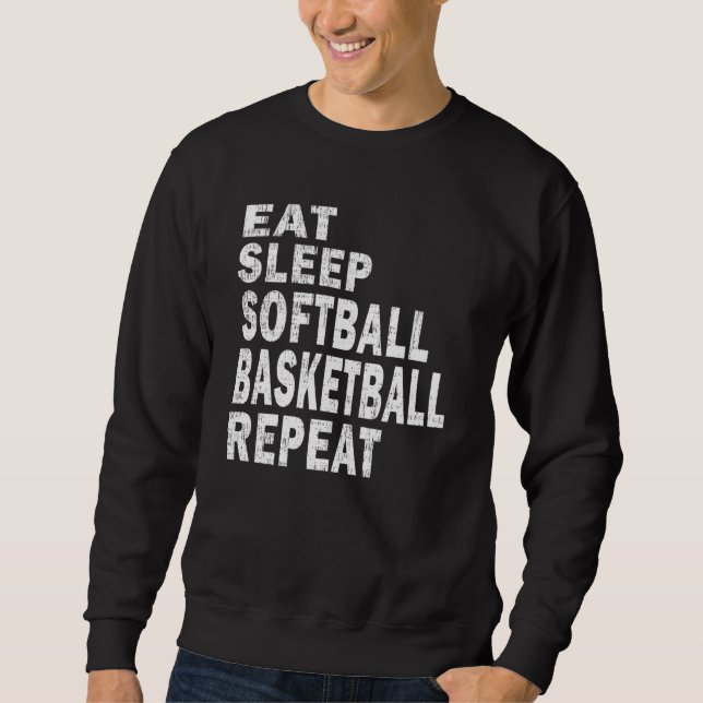 Present Eat Sleep Softball Basketball Repeat Boys Lång Ärmad Tröja (Framsida)