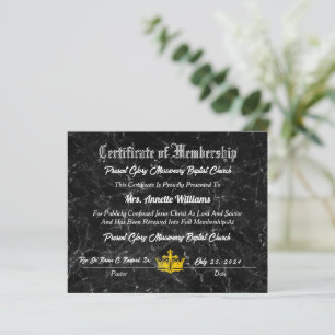 Present Glory Baptistkyrka Certifikat