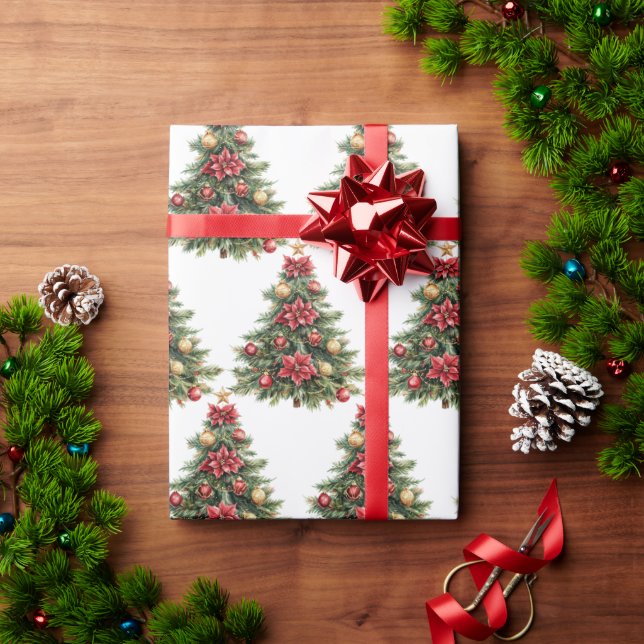 Present med gammaldags tall julgran  presentpapper (Julgåva)