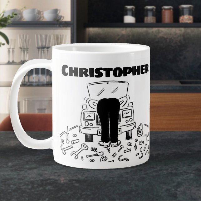 Present till en bildäckare med namnet Giant kaffem Jumbo Mugg (Large Mug for a Mechanic)