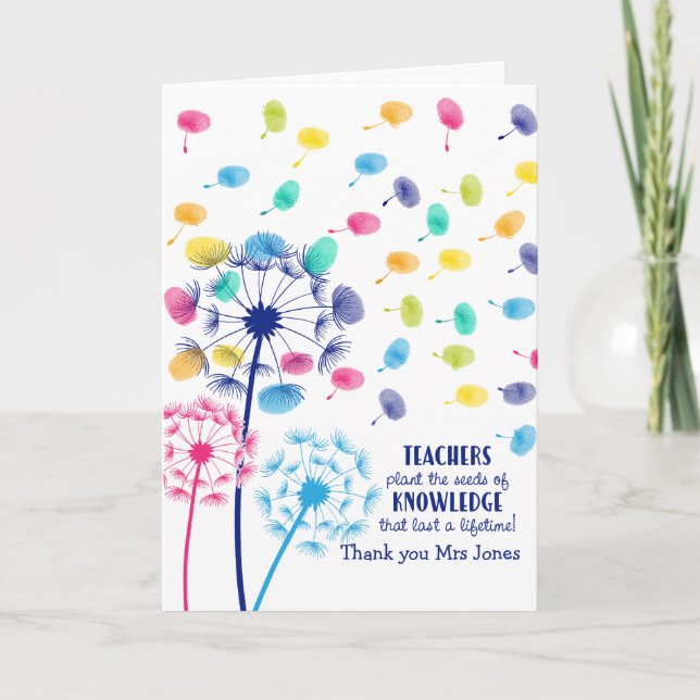 present till läraren dandelion fingeravtryck kort (Framsida)